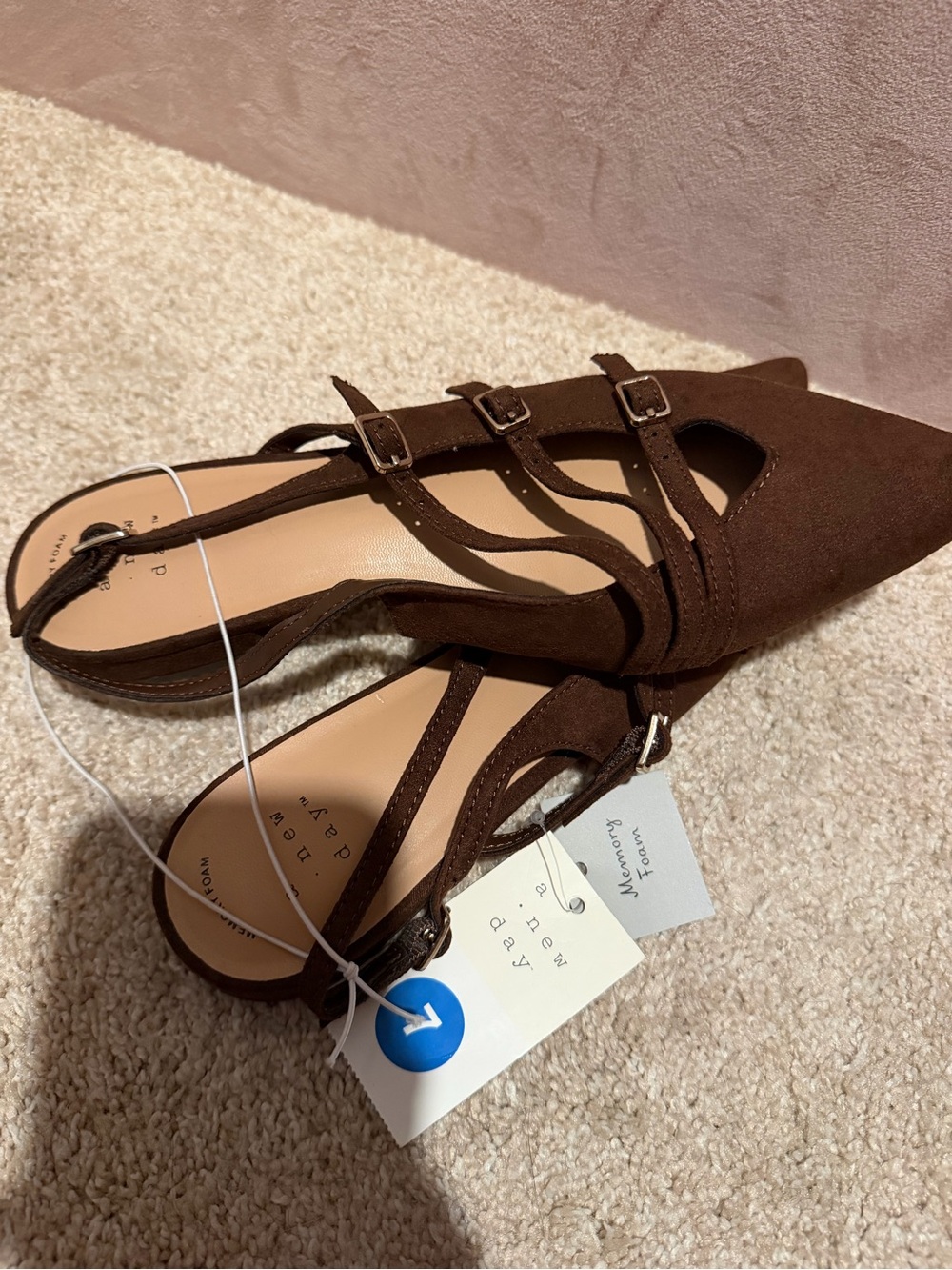 a new day Brown Pointed Toe Triple-Strap Flats